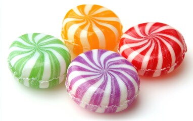 Fototapeta premium Colorful Candy: A small pile of assorted colorful candy pieces, adding a pop of brightness on a white background 