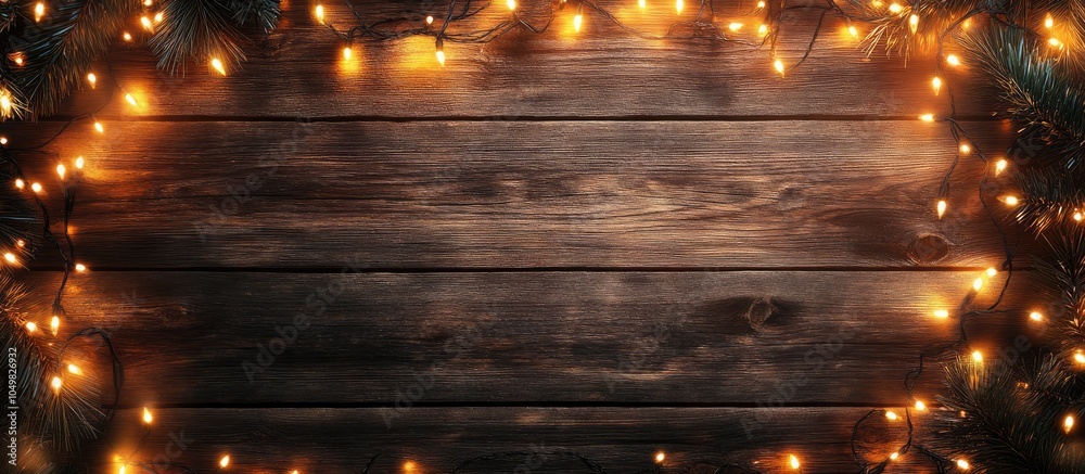 Aufkleber Wooden background with lights for Christmas and New Year. with copy space image. Place for adding text or design