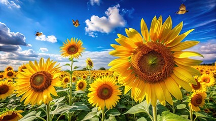 Obraz premium Golden waves ripple through fields, a panorama of sunflowers.