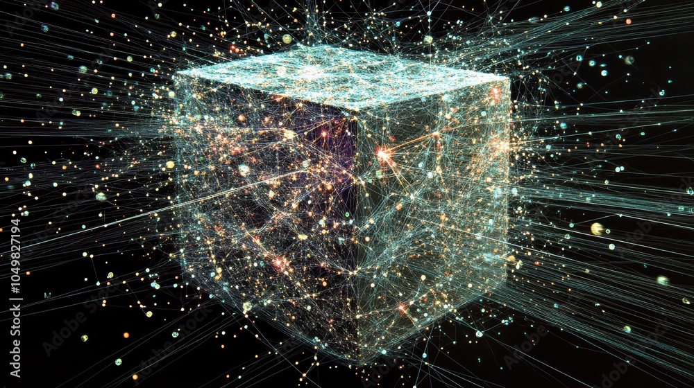 Aufkleber abstract visualization of data flow towards a secure central server, with lines of light representin