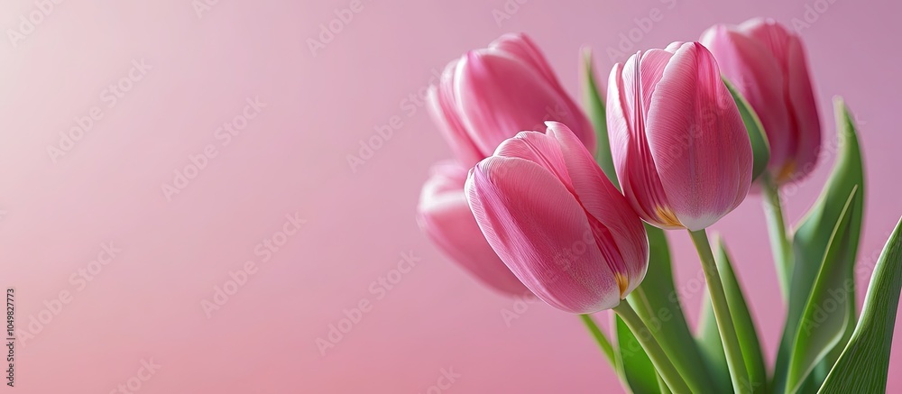 Leinwandbilder pink tulips against a pink backdrop. with copy space image. place for adding text or design