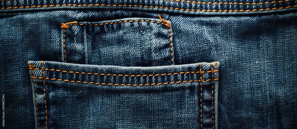 Poster blue jeans denim texture close up of back pocket from behind. with copy space image. place for addin