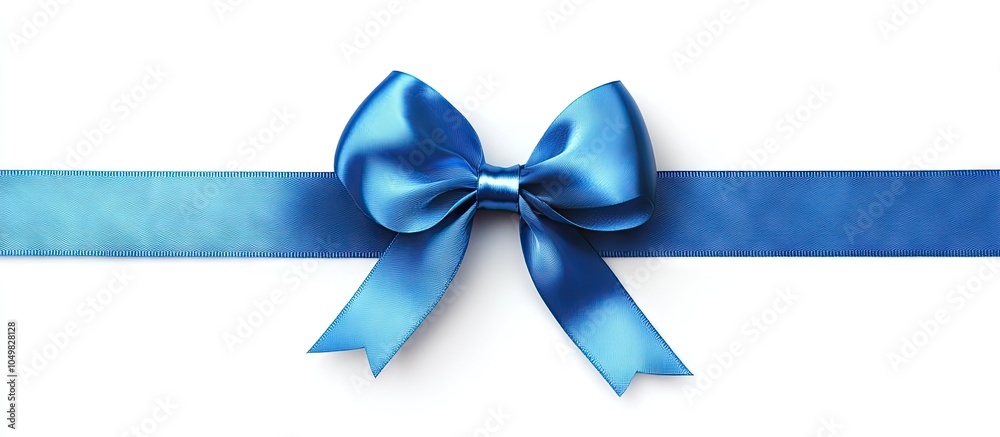 Poster blue satin gift bow ribbon isolated against white background. with copy space image. place for addin