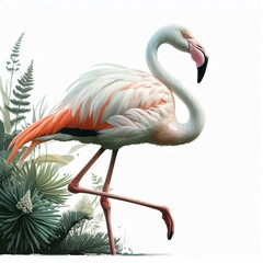 Obraz premium illustrate Flamingo bird as a realistic painting with a flat block colour australian native plant in the background