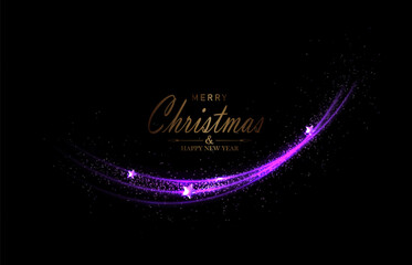 Obraz premium Merry Christmas. Isolated purple arc with New Year glitter stars and tinsel.