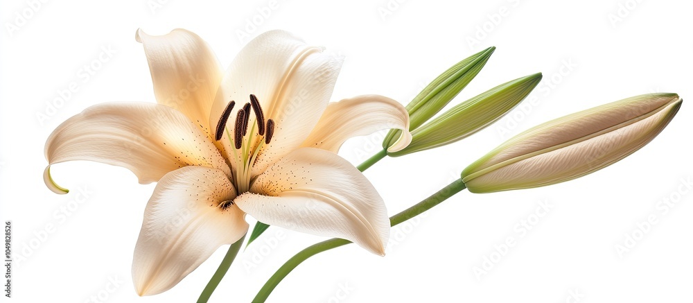 Fototapete Studio shot of a beige lily flower isolated on a white background Large depth of field DOF Macro. with copy space image. Place for adding text or design
