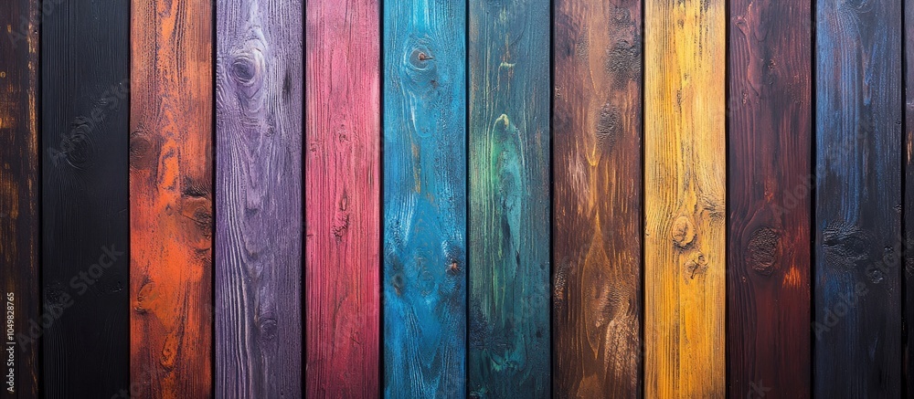 Poster painted wooden backdrop featuring a variety of colors. with copy space image. place for adding text 