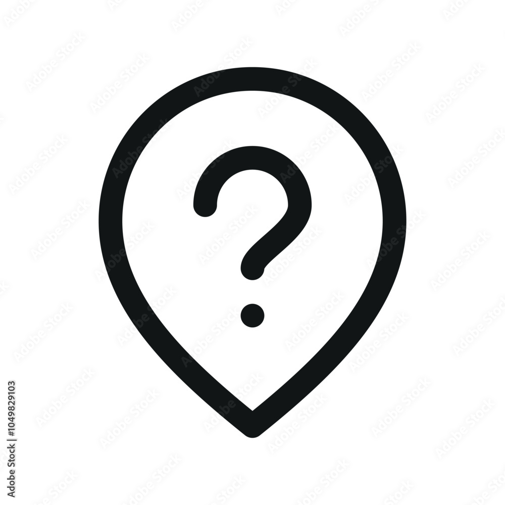 Poster unknown place ui icon, question mark map pin simple line user interface vector symbol