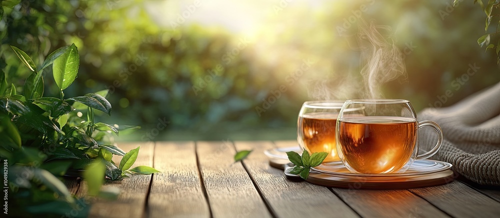 Fototapete making soothing tea in a calm setting the idea of using natural drinks and tea to reduce stress. wit