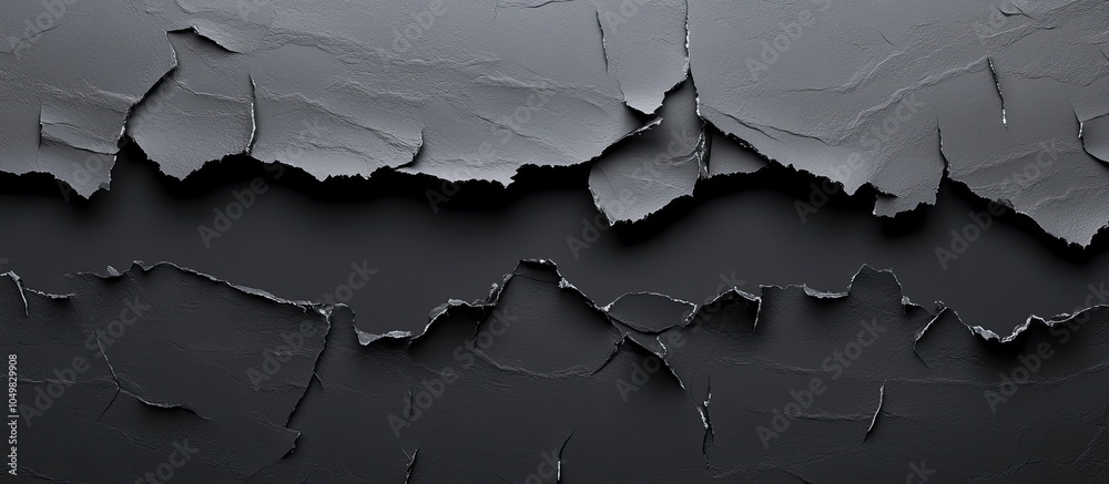 Poster torn black paper on a gray background with copyspace for text