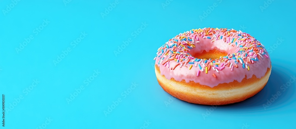 Fototapete tempting fresh doughnut on a blue background. with copy space image. place for adding text or design