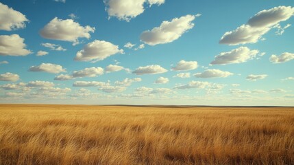 Fototapeta premium Vast Golden Meadow Under a Blue Sky