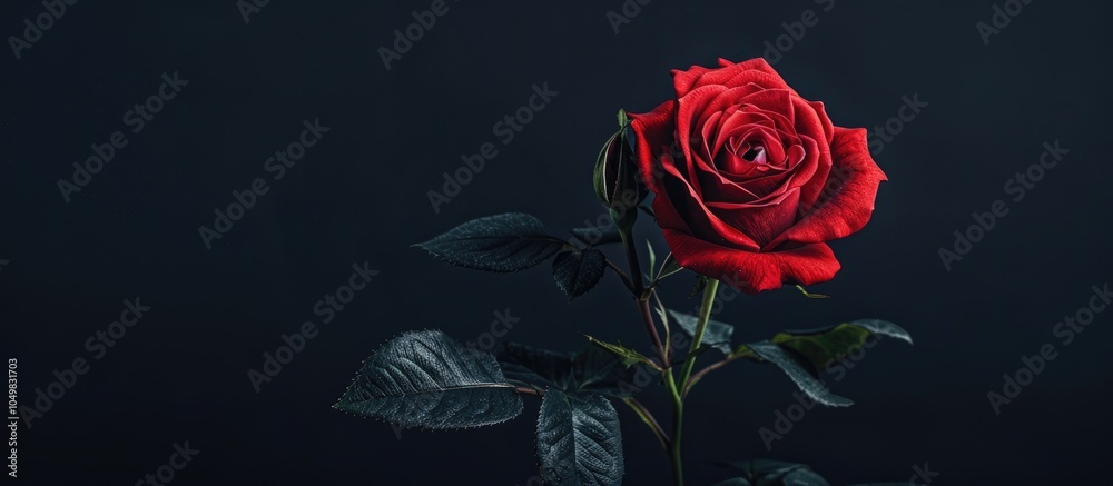 Aufkleber red rose against a black background vintage aesthetic close up. with copy space image. place for add