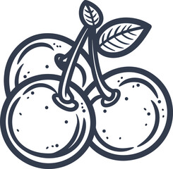 Naklejka premium Three Cherries Illustration Retro Style Fruit Icon Design Ingredient For Jam Or Pie Food Element For Menu Or Logo Organic Natural Sweet Food Graphic Black And White Minimalistic Drawing Isolated On