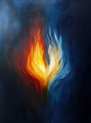 Fototapeta premium Abstract Painting of Three Flames in Red and Yellow Colors