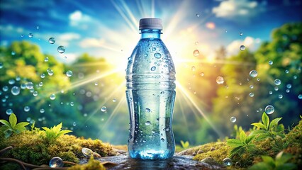 Sparkling mineral water in a transparent bottle, designed for hydration and wellness. A refreshing beverage that revitalizes your body and quenches thirst with every bubbly sip.