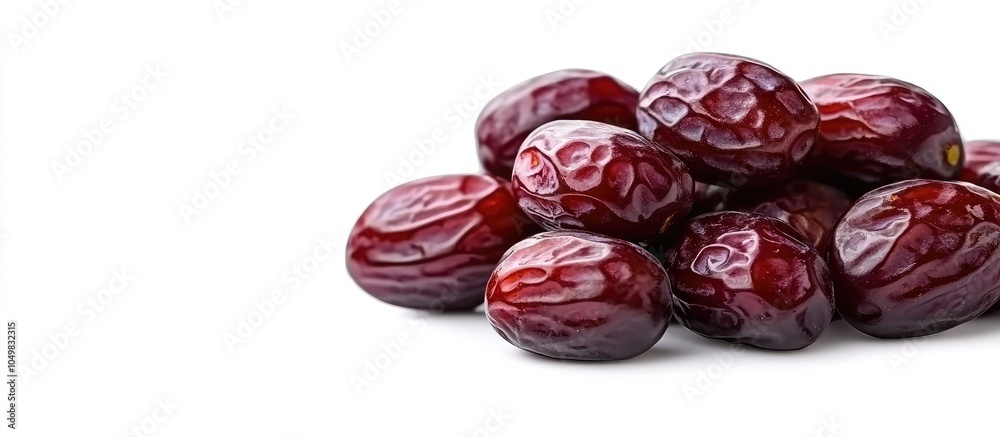 Fototapete pile of large medjool dates close up view isolated on a white background. with copy space image. pla