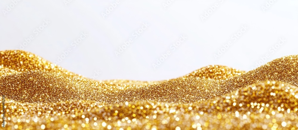 Poster golden glitter sand texture frame on a white abstract background with copy space yellow dusty shimme