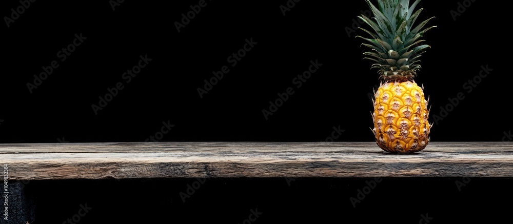 Aufkleber pineapple on aged wood with a black background. with copy space image. place for adding text or desi