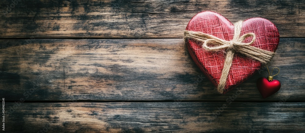 Aufkleber heart gift box and paper on an antique wood table for the background. with copy space image. place f
