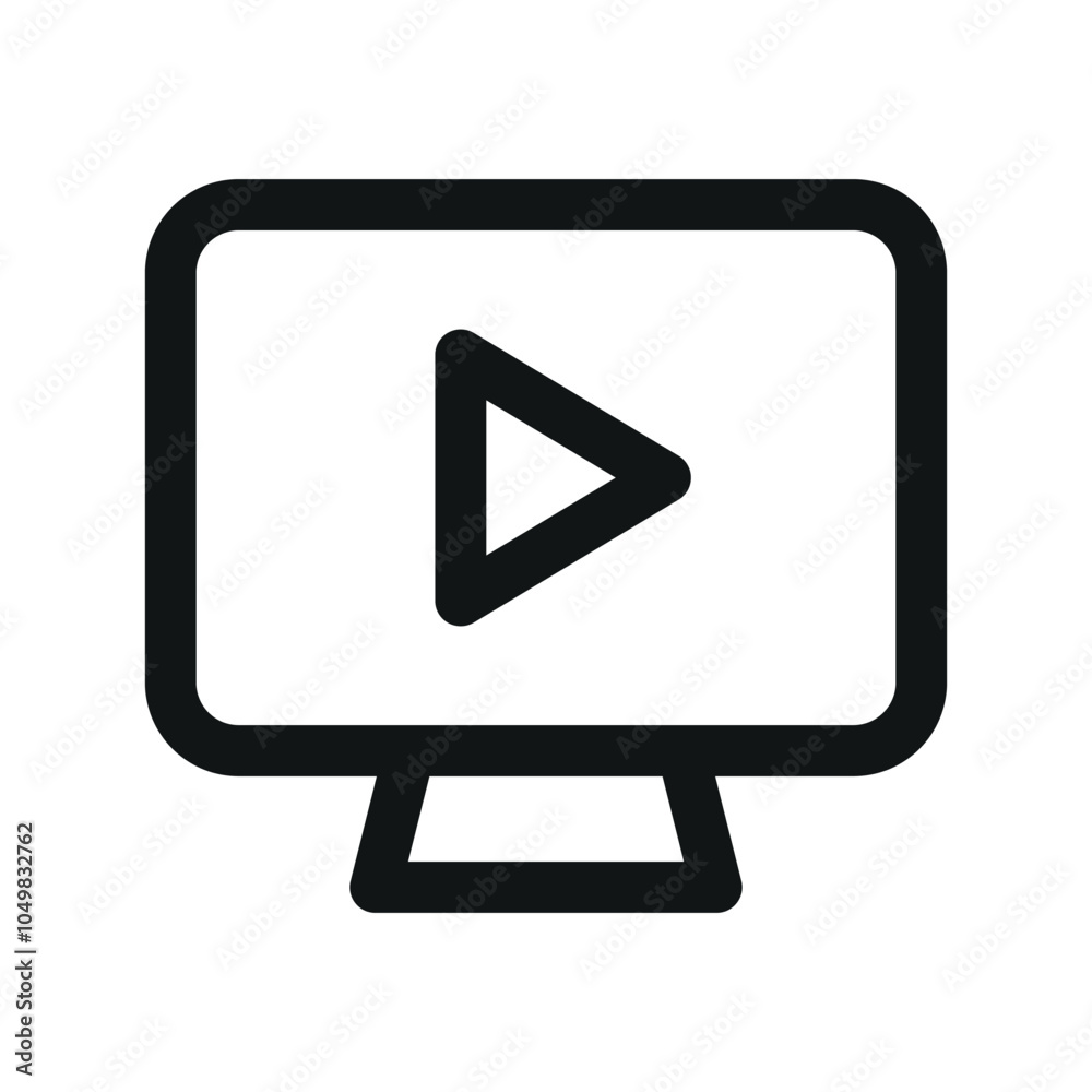 Poster Computer display with play button UI icon, monitor with play sign simple line user interface vector symbol