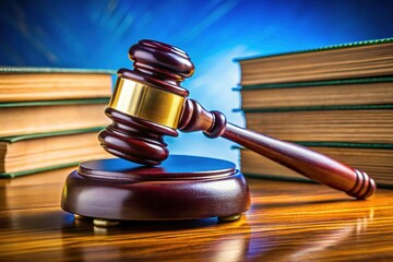 Obraz premium The justice gavel atop law books reflects the legal system's integrity, showcasing the courtroom's role in upholding the rule of law and judicial authority.