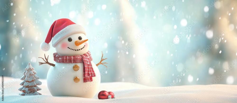 Poster Merry Christmas Wishing you a Happy New Year with the Snowman and friends. with copy space image. Place for adding text or design