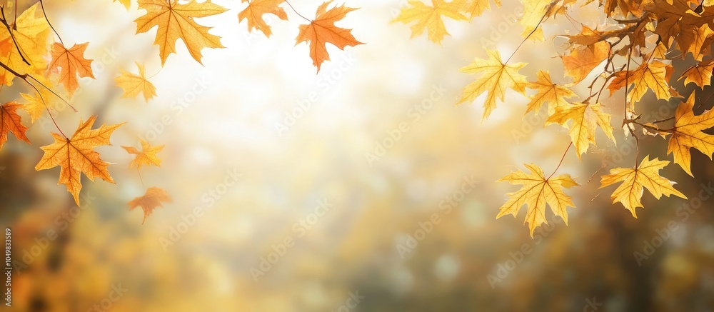 Poster yellow autumn maple leaves in a forest selective focus blurred background of autumn nature concept b