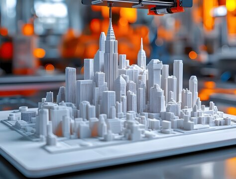 Detailed White Cityscape Model on Display