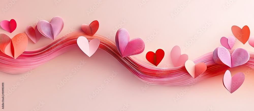 Poster bright and passionate valentine s day background features a flowing curve of ribbed pink and red pap