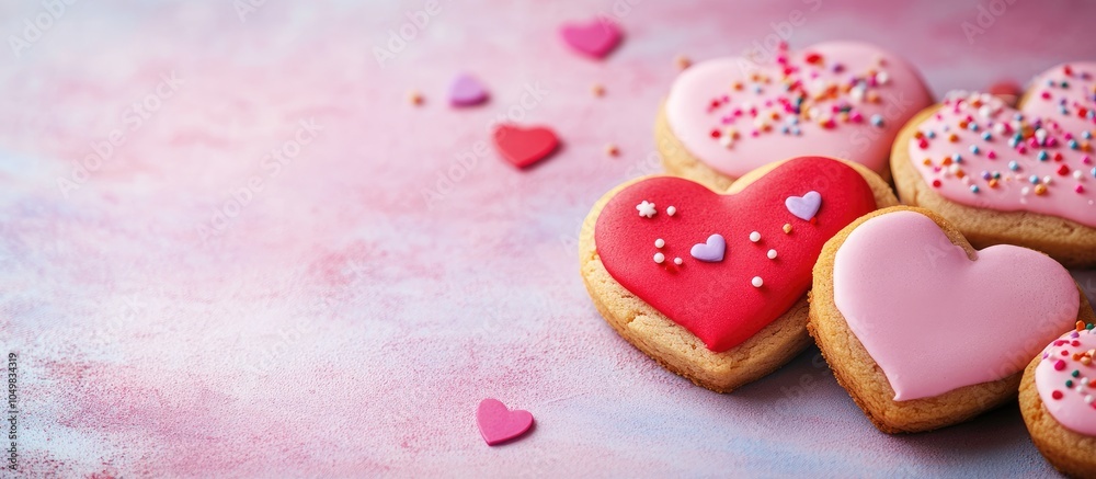 Leinwandbilder valentine s day heart shaped cookies on a colorful background. with copy space image. place for addi