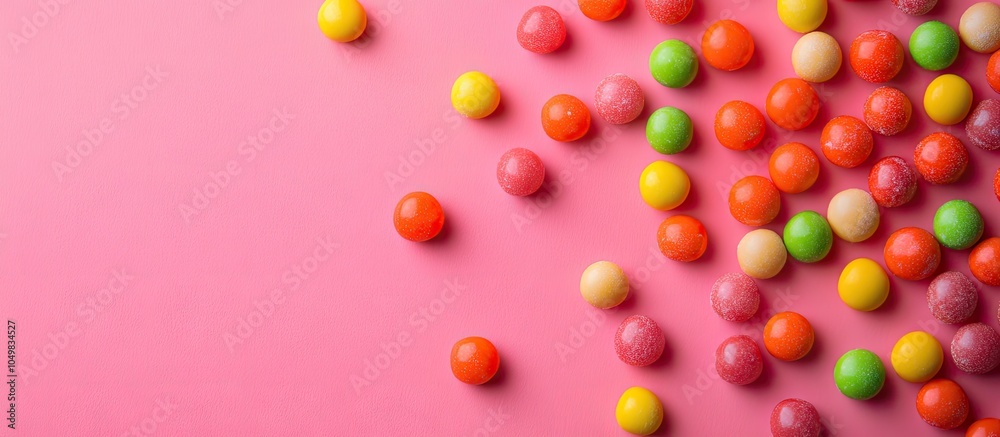 Fototapete vibrant small candies on a colored backdrop. with copy space image. place for adding text or design