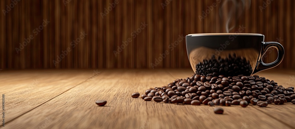 Aufkleber Coffee beans and a coffee dripper on the wooden table. with copy space image. Place for adding text or design