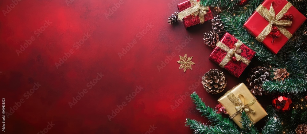 Poster christmas background featuring a christmas tree new year gifts and holiday decorations for winter. w
