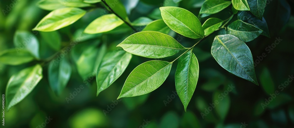Poster close up view of a green tree showcasing fresh nature through macro photography of leaves and branch