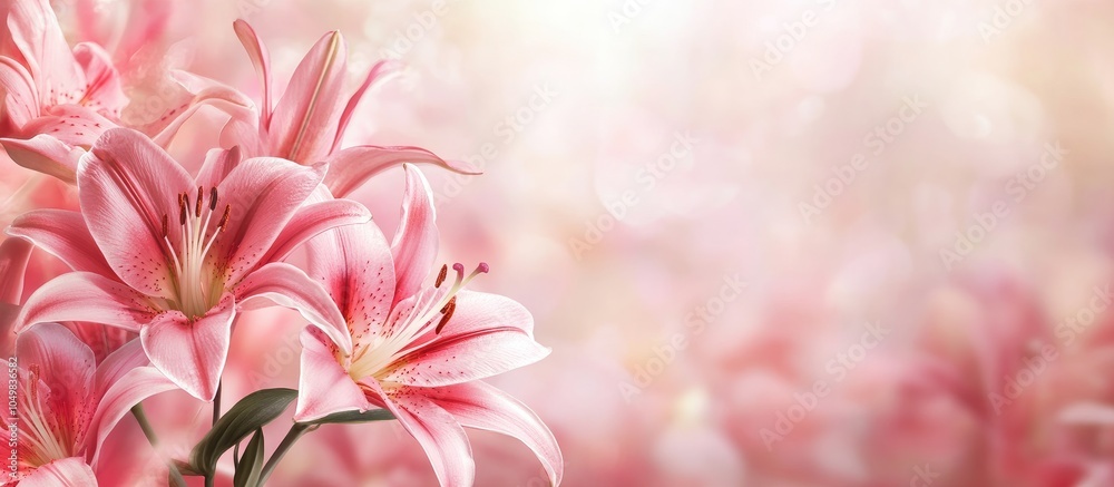 Poster Background featuring pink and red lily flowers. with copy space image. Place for adding text or design