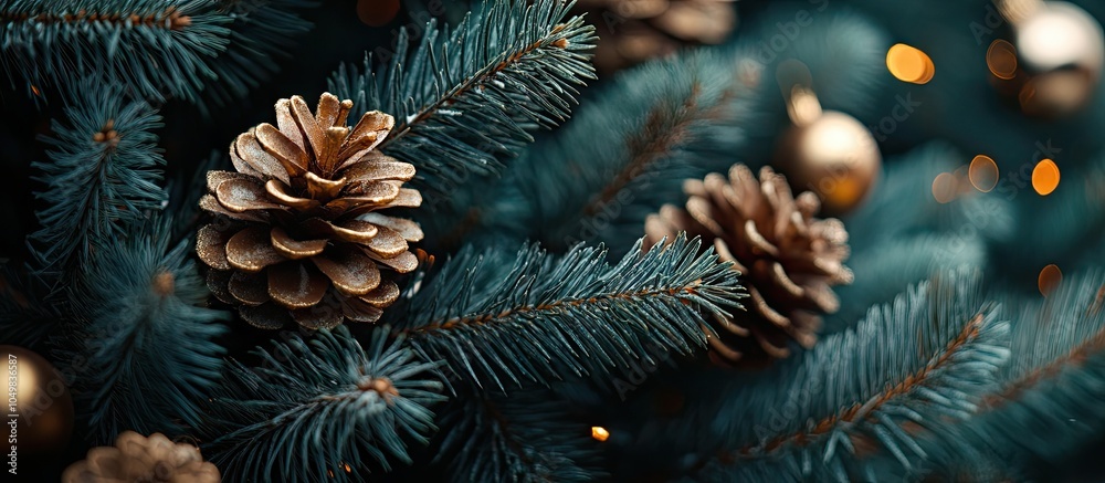Aufkleber Close up of a Christmas tree background featuring decorations. with copy space image. Place for adding text or design