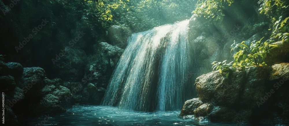 Poster A refreshing waterfall rich in negative ions. with copy space image. Place for adding text or design