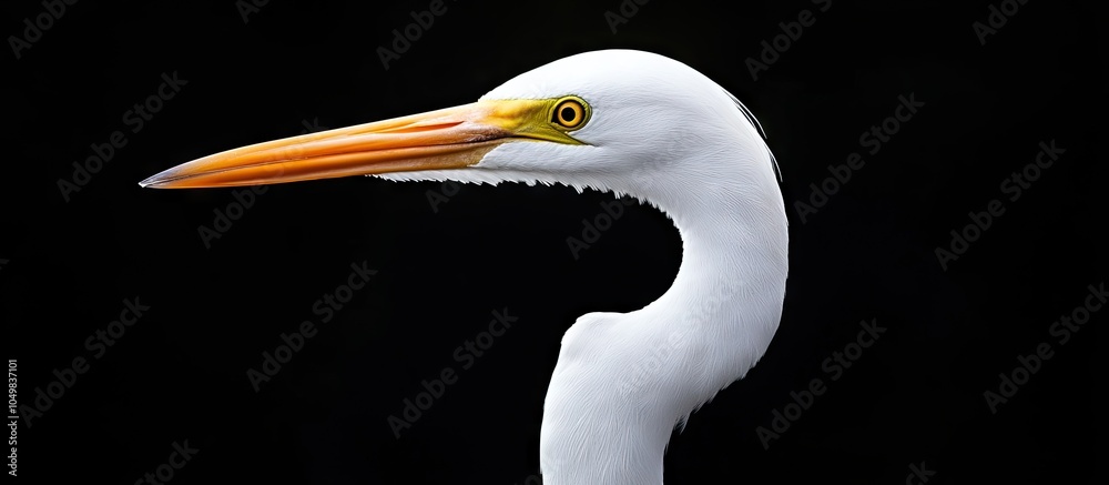 Poster Close up of a white egret set against a black background. with copy space image. Place for adding text or design