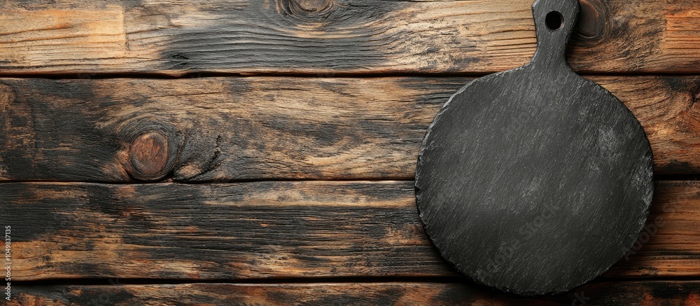 Leinwandbilder close up of an empty black kitchen board on a wooden background. with copy space image. place for ad