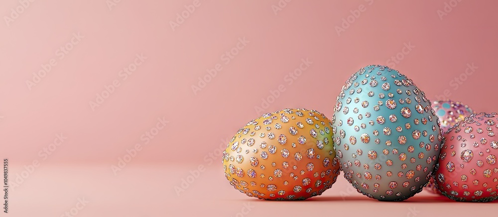 Aufkleber Easter eggs adorned with sparkling rhinestones representing the wealth of the Easter week. with copy space image. Place for adding text or design