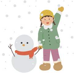 겨울 인사하는 어린이 눈사람