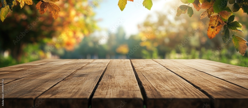 Poster Tabletop with a Blurred Natural Background. with copy space image. Place for adding text or design