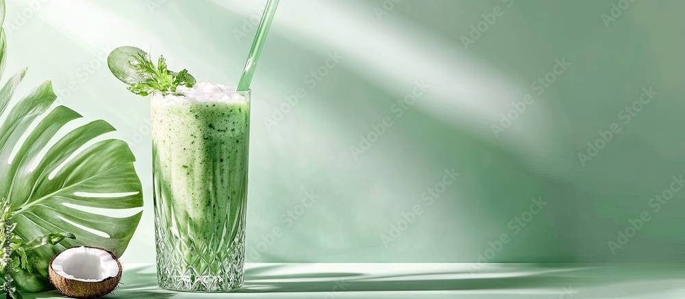 Leinwandbilder green smoothie with celeriac and coconut milk. with copy space image. Place for adding text or design