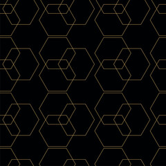 Obraz premium Abstract geometric pattern with crosses, stripes, lines. Seamless vector background. Black and gold ornament. Modern reticulated graphic design.