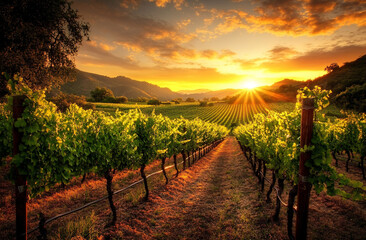 beautiful Grape field growing for wine yard summer
