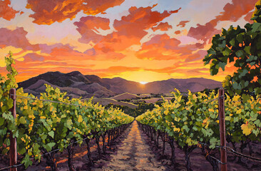 Naklejka premium beautiful Grape field growing for wine yard summer 