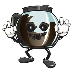 cool glass coffee pot cartoon mascot character vector illustration become a scary halloween character, work of hand drawn