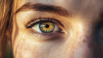 Obraz premium Close-up of a human eye with freckles, suitable for use in illustrations or portraits
