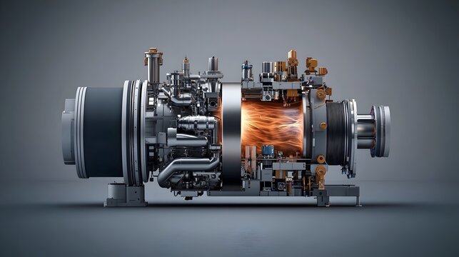Cross Sectional View of a Mini Fusion Reactor Showing Plasma Flow and Magnetic Containment